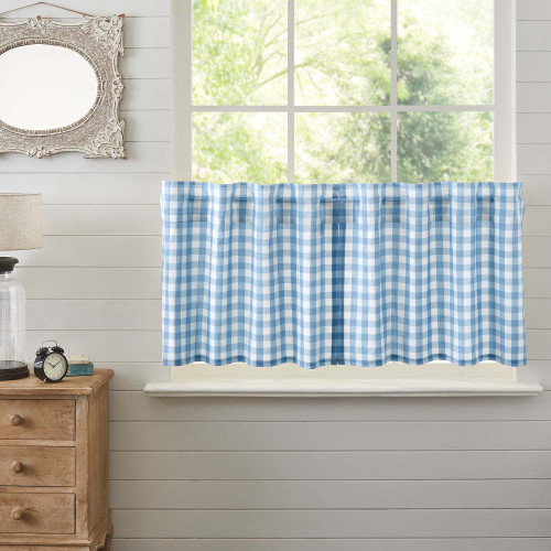 VHC Brands Annie Blue Buffalo Check Farmhouse Tier Kitchen Curtain Set 24x36 VHC Brands Annie Blue Buffalo Check Farmhouse Tier Kitchen Curtain Set 24x36