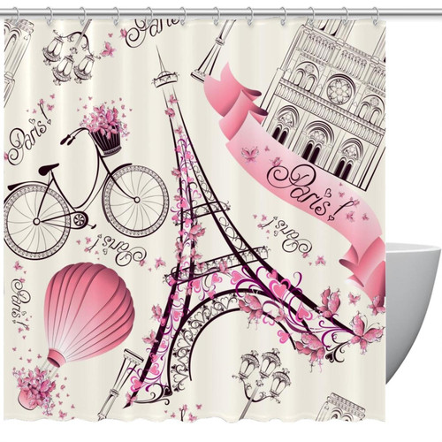 VAPOKF Shower Curtain for Bathroom Decor, Paris_Seamless Waterproof Polyester Fabric Bath Curtain Set with 12 Hooks - 60x72 Inches