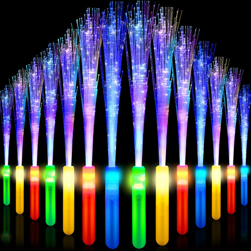 Retisee 24 Pcs Fiber Optic Wand Bulk Colorful Glow Sticks Fiber Optic Sticks with 3 Light Modes Led Wand Glow Light Flashing Wand for Wedding Halloween Christmas Glow in The Dark Party Favors