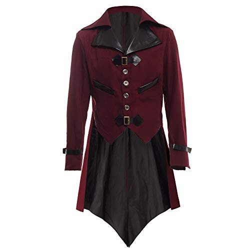 BLESSUME Gothic Victorian Tailcoat Steampunk VTG Coat Jacket Halloween Cosplay Costume (Wine Red, 3XL)