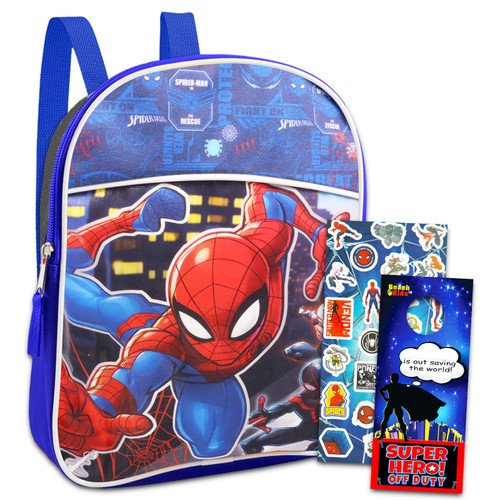 Spiderman Mini Backpack for Kids - 2 Pc Bundle With 11" Marvel Spiderman Preschool Backpack for Boys, Girls, and Spiderman Stickers (Spiderman School Supplies)