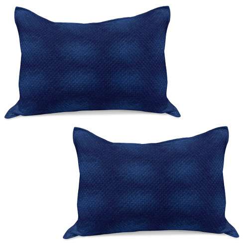 Lunarable Royal Blue Quilted Pillowcover Set of 2, Vintage Floral Classic Swirls Traditional Model Effects Rococo Design, Standard Queen Size Pillow Sham for Bedroom, 30" x 20", Navy Blue