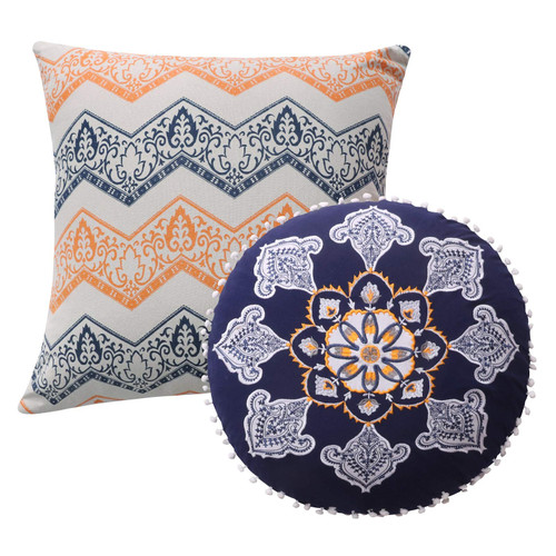 Greenland Home Medina Pillow Set, 2 Piece, 18x18 inches Plus 18 inches Round, Saffron