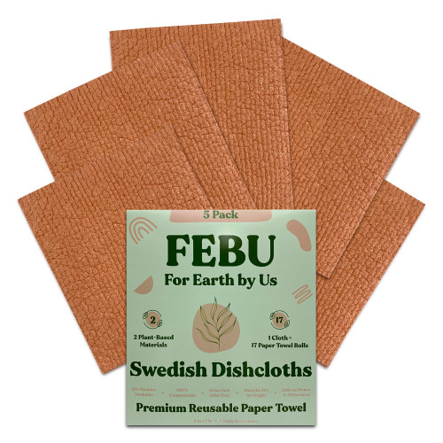 FEBU Swedish Dishcloths for Kitchen | 5 Pack Dusty Rose Swedish Dish Towels | Reusable Paper Towels Washable | Non-Scratch Cellulose Sponge Cloths | No Odor, Biodegradable, Swedish Cloths