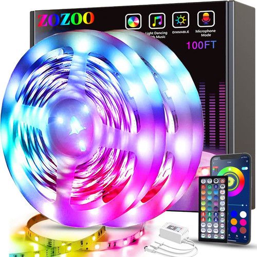 ZOZOO 100ft Led Lights for Bedroom(2 Rolls of 50ft), Smart RGB Led Strip Lights with 44-Key Remote & APP Control Music Sync with Color Changing for Home Party Festival Decoration ZOZOO 100ft Led Lights for Bedroom(2 Rolls of 50ft), Smart RGB Led Strip Lights with 44-Key Remote & APP Control Music Sync with Color Changing for Home Party Festival Decoration