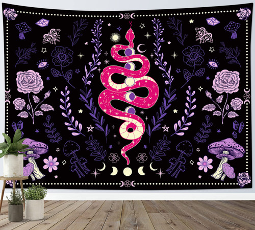 LB Vintage Pink Snake Tapestry Wall Hanging Purple Mushroom and Floral Nature Botanical Wall Tapestry for Bedroom Aesthetic Boho Star Moon Tapestry for Living Room College Dorm Decor,80Wx60H inch LB Vintage Pink Snake Tapestry Wall Hanging Purple Mushroom and Floral Nature Botanical Wall Tapestry for Bedroom Aesthetic Boho Star Moon Tapestry for Living Room College Dorm Decor,80Wx60H inch