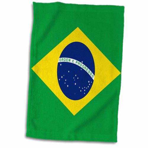 3dRose Flag of Brazil-Bandeira do Brasil-Brazilian Green Yellow Rhombus with Dark Blue Circle 27 Stars Towel, 15" x 22", White