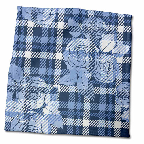 3dRose Anne Marie Baugh - Patterns - Pretty Blue Plaid and Roses Pattern - Towels (twl-354373-3)
