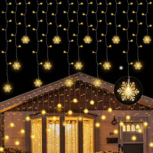weillsnow 360 LED Icicle Christmas Lights with Snowflake, 29.5ft 72 Drops Connectable 8 Modes Waterproof Icicle Lights Outdoor for Curtain, Eaves, Window, Christmas Decorations (Warm White) weillsnow 360 LED Icicle Christmas Lights with Snowflake, 29.5ft 72 Drops Connectable 8 Modes Waterproof Icicle Lights Outdoor for Curtain, Eaves, Window, Christmas Decorations (Warm White)