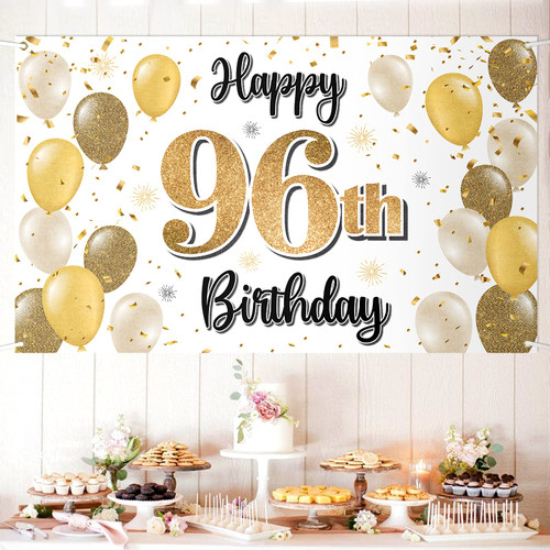 LASKYER Happy 96th Birthday Large Banner - Cheers to 96 Years Old Birthday Home Wall Photoprop Backdrop,96th Birthday Party Decorations.