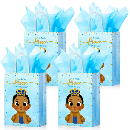 Nezyo 16 Set African American Princess and Prince Gift Bags with Tissue Paper, Prince and Princess Candy Goodie Bags for Baby Shower 1st Birthday Party (Blue, Prince) Nezyo 16 Set African American Princess and Prince Gift Bags with Tissue Paper, Prince and Princess Candy Goodie Bags for Baby Shower 1st Birthday Party (Blue, Prince)