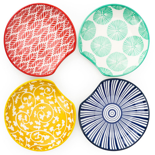 KitchenTour Ceramic Spoon Rest, 4.6 inch Spoon Holder for Kitchen Counter, Spoon Rest for Stove Top Coffee Spoon Rest, Cooking Utensil Rest Holder for Ladle, Spatula, Set of 4