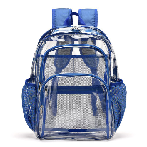 KUI WAN Clear Backpack, Clear Bag Stadium Approved Large Clear Backpack Heavy Duty PVC Transparent Clear Bag for Stadium,School,Blue