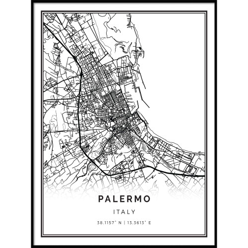 Squareious Palermo map Poster Print | Modern Black and White Wall Art | Scandinavian Home Decor | Italy City Prints Artwork | Fine Art Posters 8.5x11