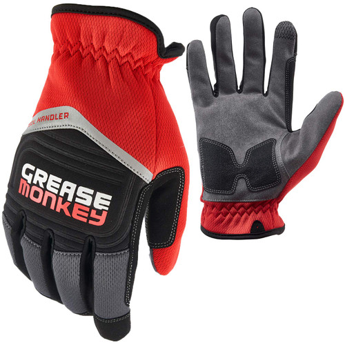 Grease Monkey Pro Tool Handler 2.0 Mechanic Gloves with Touchscreen Capabilities, Red/Black, Large