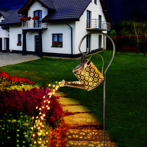 Ledeak Solar Watering Can with Lights, Creative Garden Shower Light with Hook, Hanging Solar Lantern Outdoor Metal Waterproof Garden Art Light Decor for Table Pathway Walkway Patio Lawn Home Yard