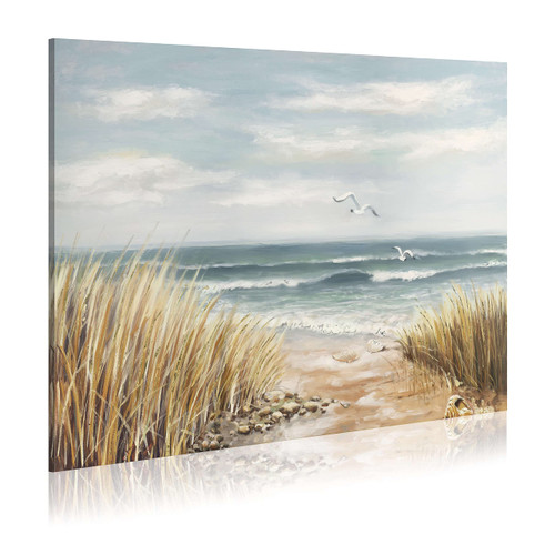 double trees Beach Canvas Wall Art Bedroom: Living Room Modern Abstract Ocean Picture Relaxing Coastal Seascape Gold Foil Painting Nature Seashore Artwork Sea Scene Print 24x18 for Home Office