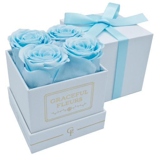 Graceful Fleurs | Real Roses That Last for Years | Fresh Flowers for Delivery Prime Birthday | Birthday Gifts for Women | Preserved Forever Roses in a Box (Baby Blue, White Box)