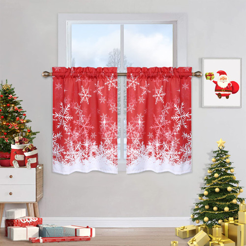 Haperlare Tier Curtains for Kitchen, Chriatmas Snowflake Pattern Half Window Cafe Curtains Kitchen Curtains, Xmas Decorations Bathroom Window Curtain, 26" W x 30" L, Set of 2