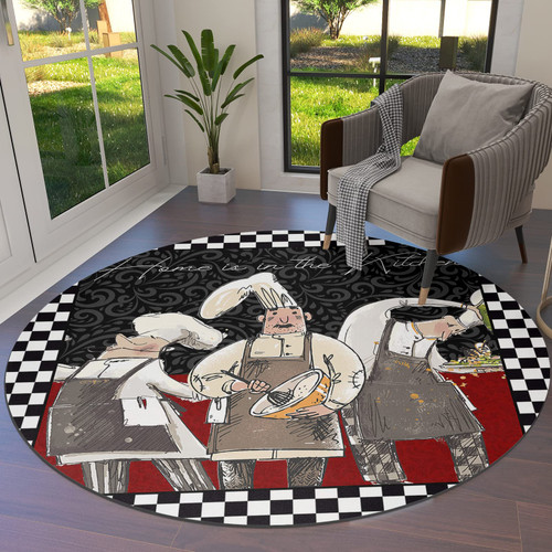 Round Area Rug 3ft Carpet Runner, Kitchen Fat Chef Large Area Rug Washable Floor Cover Throw Rugs for Bedroom Living Room Modern Accent Mat Home Decor Black and White Plaid Texture