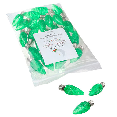 Luna C9 LED UL Listed Set of 25 C9 Green Led Christmas Lights Replacement Bulbs,Dimmable High Brightness Waterproof Christmas Replacement Bulbs for Outdoor Christmas Holiday Decoration (Green)