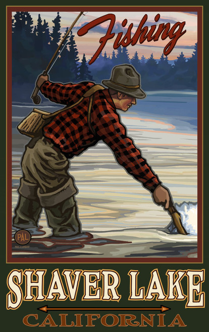 Northwest Art Mall Shaver Lake California Evening Fly Fisherman Artwork by Paul A. Lanquist, 11-Inch by 17-Inch