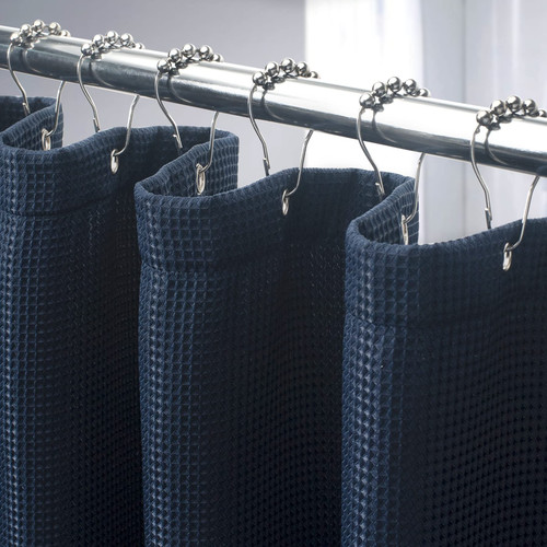 AmazerBath Waffle Shower Curtain, Navy Blue Shower Curtain Fabric Shower Curtain with Waffle Weave Heavy Duty Hotel Quality Bathroom Shower Curtains, 72 x 72 Inches