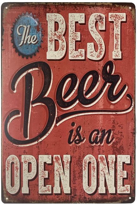 Forever_USA Tin Sign | Metal Wall Sign | The Best Beer is an Open One 8 x 12 in. | Fun Decorative Sign for Home Kitchen Bar Room Garage Decor | Vintage & Retro Beer Theme