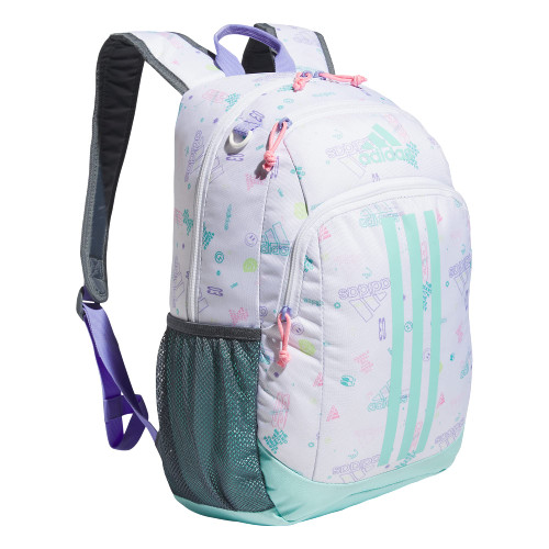 adidas Creator 2 Backpack, Icon Brand Love White/Flash Aqua Blue/Light Purple, One Size