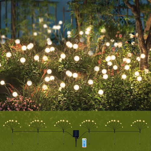 FBSPORT Solar Firefly Light Solar Garden Lights, 6 Pack 48 LED Outdoor Swaying Solar Lights, Waterproof Swaying Solar Garden Firefly Lights for Yard Patio Pathway Decoration