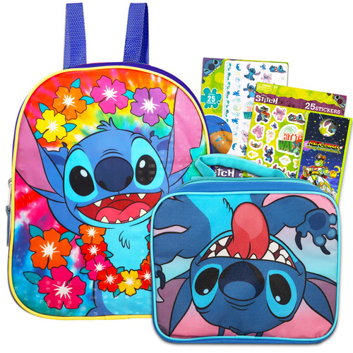 Stitch Mini Backpack with Lunch Box Set for Toddler Preschool - Bundle with 11'' Stitch Backpack Mini, Stitch Lunch Bag, Stickers, Temporary Tattoos, More | Lilo and Stitch Backpack