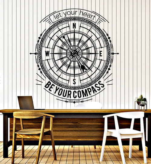 Vinyl Wall Decal Phrase Let Your Heart Be Your Compass Wind Rose Stickers Mural Large Decor (g5823) Black Vinyl Wall Decal Phrase Let Your Heart Be Your Compass Wind Rose Stickers Mural Large Decor (g5823) Black