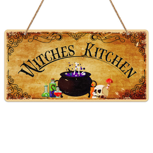 FaCraft Halloween Kitchen Decor Sign Witches Kitchen Sign Vintage Witches Home Wall Decor Witchy Kitchen Halloween Door Hanging Signs for Kitchen House Restaurant Room Halloween Party Supplies Gifts