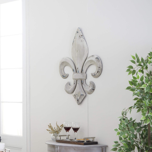 Deco 79 Metal Fleur De Lis Wall Decor with Distressing, 25" x 1" x 30", White