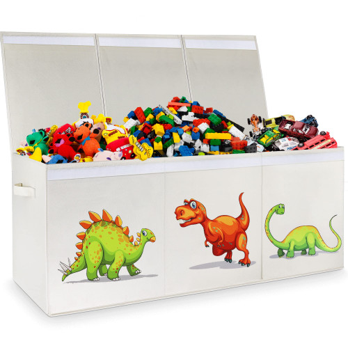 Toy Chest for Boys, Storage Bins for Toys, Toy Box for Boys, Kids Toy Storage Bins, Sturdy & Foldable, Removable Divider, Large Storage Containers for Playroom, Bedroom, Closet, Home, Dinosaur Pattern
