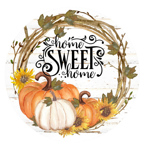 Round Metal Tin Sign Rustic Wall Decor Wall Plaque Home Sweet Home Wreath Sign, Fall Wreath Sign,Suitable for Home Garden Kitchen Bar Cafe Restaurant Garage Wall Decor Retro Vintage 12x12 Inch