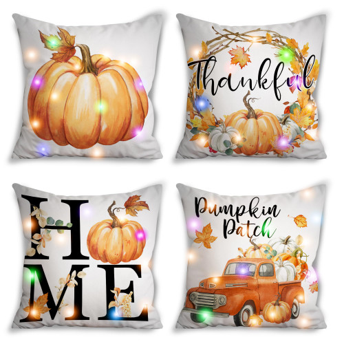 Fall Pillow Covers, LED Fall Pumpkin Throw Pillow Covers Fall Decorations for Home?Fall Decor Pillow Cover Linen Indoor Outdoor Lighted Autumn Harvest Decorative Pillowcases Maple Case 18x18 Set of 4 Fall Pillow Covers, LED Fall Pumpkin Throw Pillow Covers Fall Decorations for Home?Fall Decor Pillow Cover Linen Indoor Outdoor Lighted Autumn Harvest Decorative Pillowcases Maple Case 18x18 Set of 4