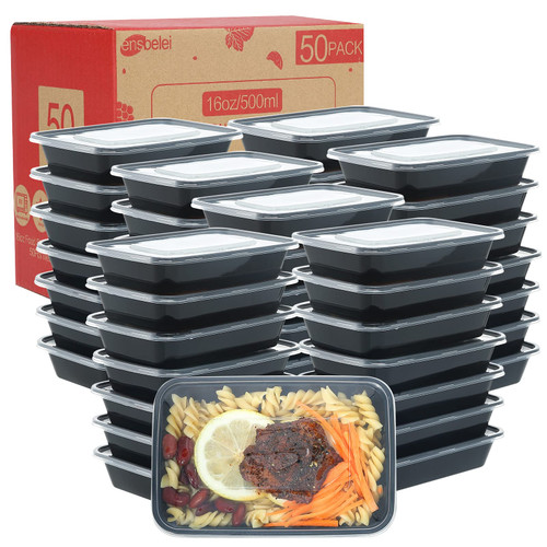 Ensbelei 16oz Meal Prep Containers, 50Pcs Microwavable Reusable Food Containers with Lids for Food Prepping, Disposable Lunch Boxes, Stackable, BPA Free, Freezer Dishwasher Healthy