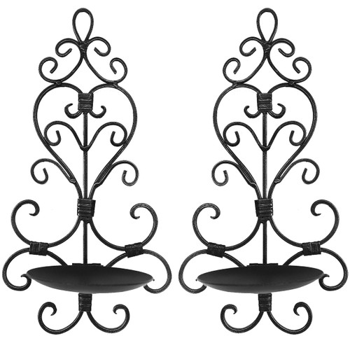 Remenna Scroll Iron Wall Candle Sconce Holder Set of 2 Hanging Wall Mounted Candle Sconces Holder, Wall Sconces Decor for Living Room Dining Room,Black