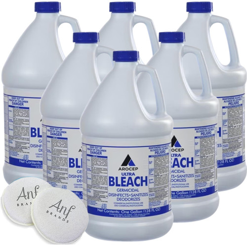 (6 Pack) ANF Brands Bleach, 1 Gallon Jugs and ANF Brands Cleaning sponge