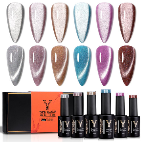 YOKE FELLOW Cat Eye Gel Nail Polish Kit, 6 Pcs 10Ml Cat Eye Nail Polish Gel Kit Soak Off UV Gel Polish for Nail Salon or DIY at Home with Magnet YOKE FELLOW Cat Eye Gel Nail Polish Kit, 6 Pcs 10Ml Cat Eye Nail Polish Gel Kit Soak Off UV Gel Polish for Nail Salon or DIY at Home with Magnet