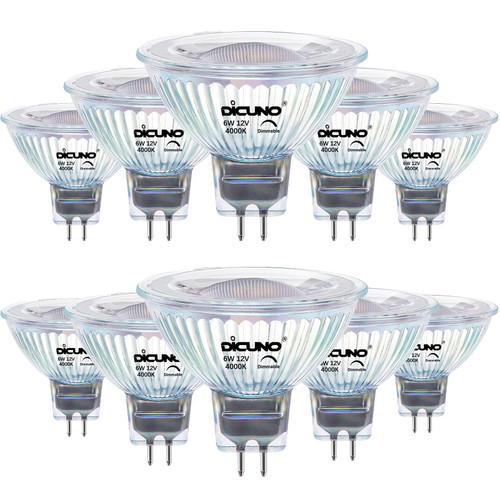 DiCUNO 6W MR16 LED Bulb Dimmable 4000K Natural White, GU5.3 Base Bulb 60W Equivalent, 40 Degree Beam Angle 650LM 12V AC/DC, Landscape Light Bulb Spotlight Lighting, 10 Pack