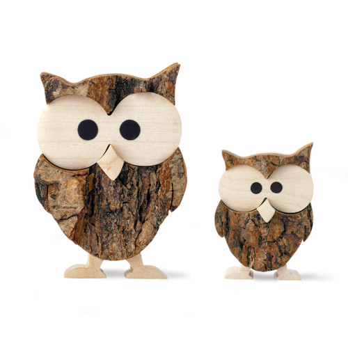 Forest Decor Wood Owl Decor, Owl Figurines, Wildlife Bird Owl Statue, Rustic Animal Sculpture, Perfect Owl Lover Gift, Small Decor Items for Shelf, Office, Living Room (Bark Owls)