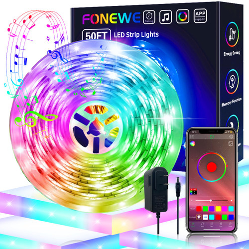 FONEWE LED Lights for Bedroom 50FT Music Sync LED Light Strips Color Changing LED Strip Lights with APP Control FONEWE LED Lights for Bedroom 50FT Music Sync LED Light Strips Color Changing LED Strip Lights with APP Control