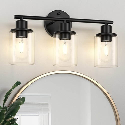 Licperron 3-Light Bathroom Wall Light Fixtures, Black Vanity Light with Clear Glass Shade, Modern Bathroom Vanity Light Over Mirror, Farmhouse Wall Sconces Lighting for Bedroom Hallway Living Room Licperron 3-Light Bathroom Wall Light Fixtures, Black Vanity Light with Clear Glass Shade, Modern Bathroom Vanity Light Over Mirror, Farmhouse Wall Sconces Lighting for Bedroom Hallway Living Room