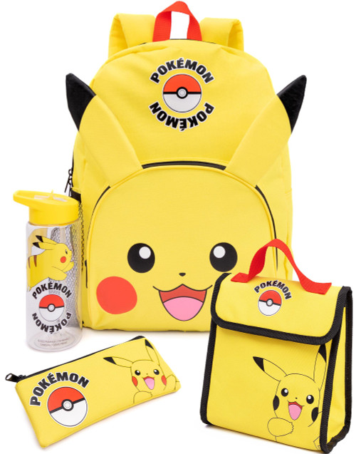 Pokemon Pikachu Backpack Set 4 Piece Lunch Box Water Bottle Pencil Case Set Yellow