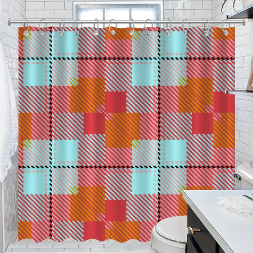 COVOME Bathroom Shower Curtain Buffalo Check Plaid Shower Curtains Solid Shower Curtain Set with Hooks Home Bathroom Decorations 72x72 Inch