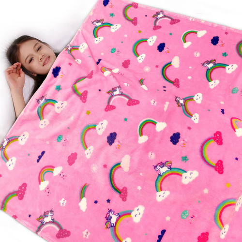 Lukeight Unicorns Rainbow Blanket for Girls, Unicorns Gifts for Girls, 380GSM Soft Unicorns Kids Blanket for Birthday, Pink Girls Blanket with Vibrant Colors, Rainbow Throw Blanket, 50x60 Inches