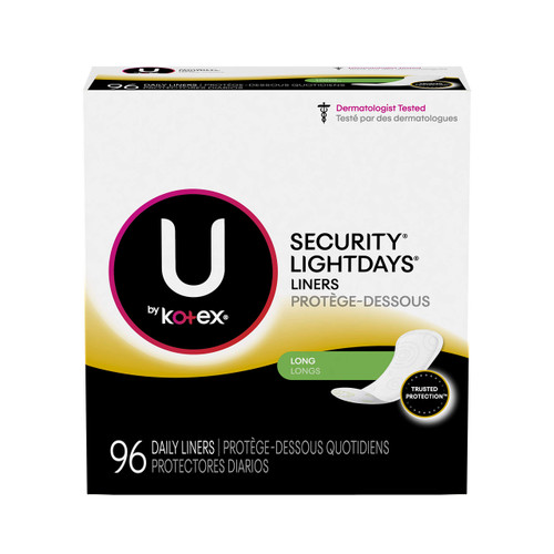 U by Kotex Lightdays Liners, Long, Unscented, 96 Count, Pack of 5 (480 Count Total)