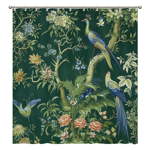 72x80 Inch Shower Curtains Turquoise Green Chinoiserie Floral and Bird Waterproof Fabric Shower Curtain Polyester Fabric with Hooks, Bathroom Curtain Decor, Shower Curtain Sets Machine Washable 72x80 Inch Shower Curtains Turquoise Green Chinoiserie Floral and Bird Waterproof Fabric Shower Curtain Polyester Fabric with Hooks, Bathroom Curtain Decor, Shower Curtain Sets Machine Washable